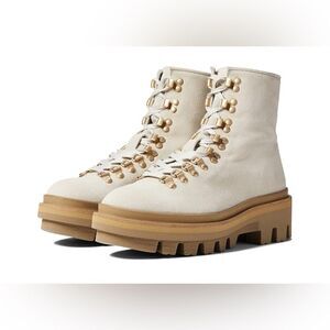 All Saints Wanda Combat moto Boot in cream